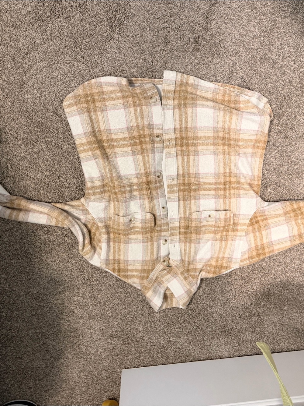 American Eagle Outfitters Beige and White Plaid Jacket with Pink Accents